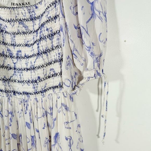 JessKae The Fox Group Quincy Horse Equestrian Midi Smocked Dress Blue Small - Picture 4 of 15